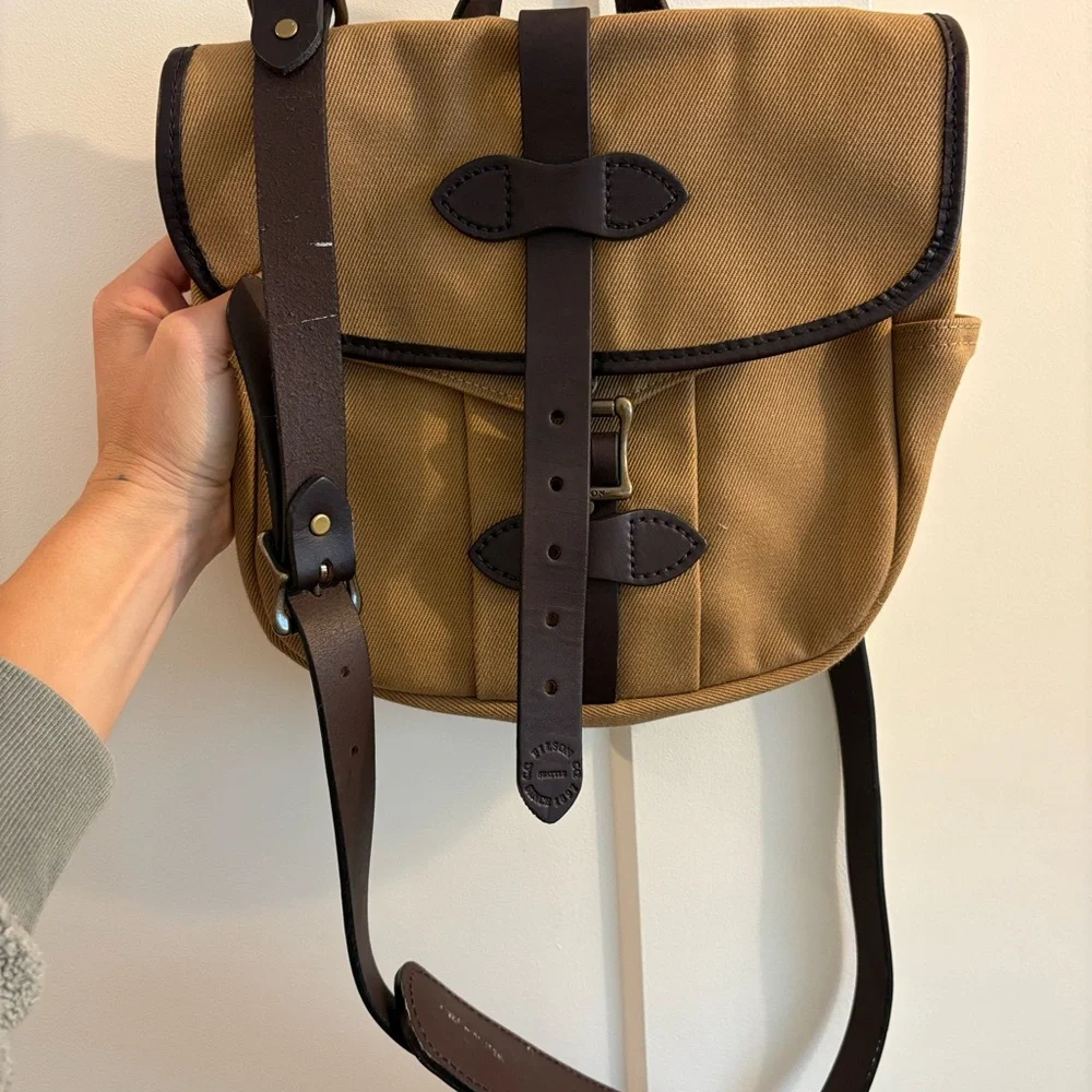 Filson Rugged Twill Field Bag - Tan and Brown Leather